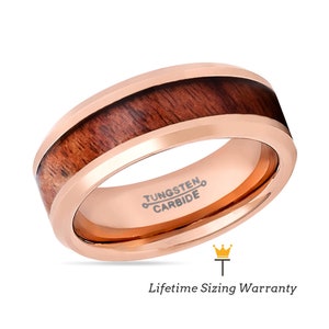 Personalized Ring - Hawaiian Koa Wood Inlay Ring, Rose Gold Ring, Custom Ring, Engraving Ring, Unique Ring, Couples Ring, Engagement Ring