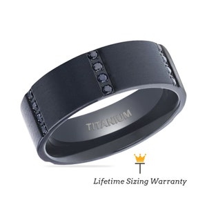 Black Titanium Men's Ring - Black Sapphires Ring - Classic Ring - Stylish Ring - Flat Ring - Wedding Ring - Custom Ring - Gift for Him