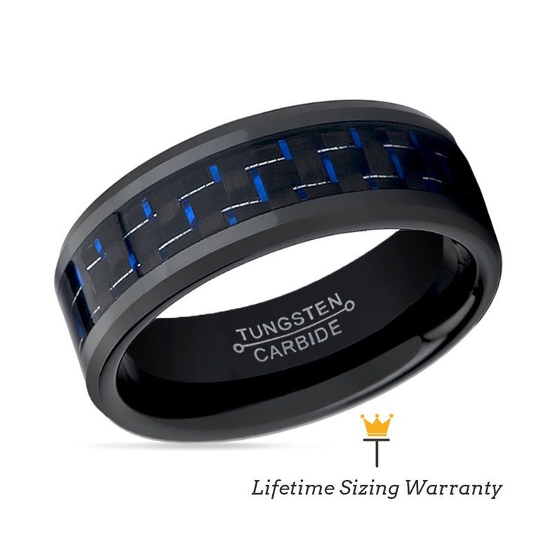 Blue Carbon Fiber Tungsten Ring Unique Black Mens Wedding Etsy