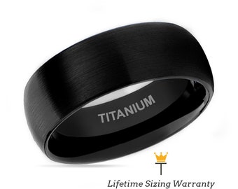 Black Titanium Wedding Ring, Brushed Domed Band, Unisex Promise Ring