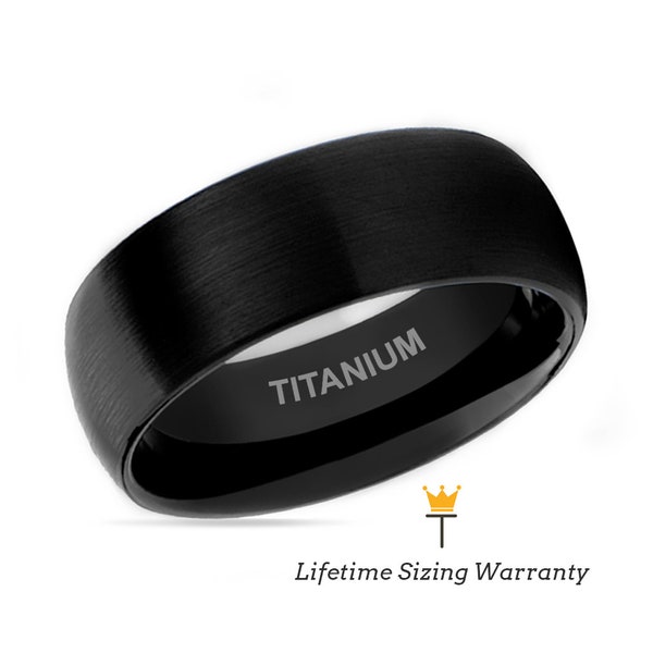 Black Titanium Brushed Men’s Wedding Ring Domed, Engagement and Anniversary Band for Men and Women, Promise Rings for Him and Her