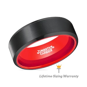 Red Tungsten Ring | Black Ring | Brushed Ring | Couples Ring | Personalized Ring | Engraved Ring | Promise Ring | Custom Ring | Unique Ring