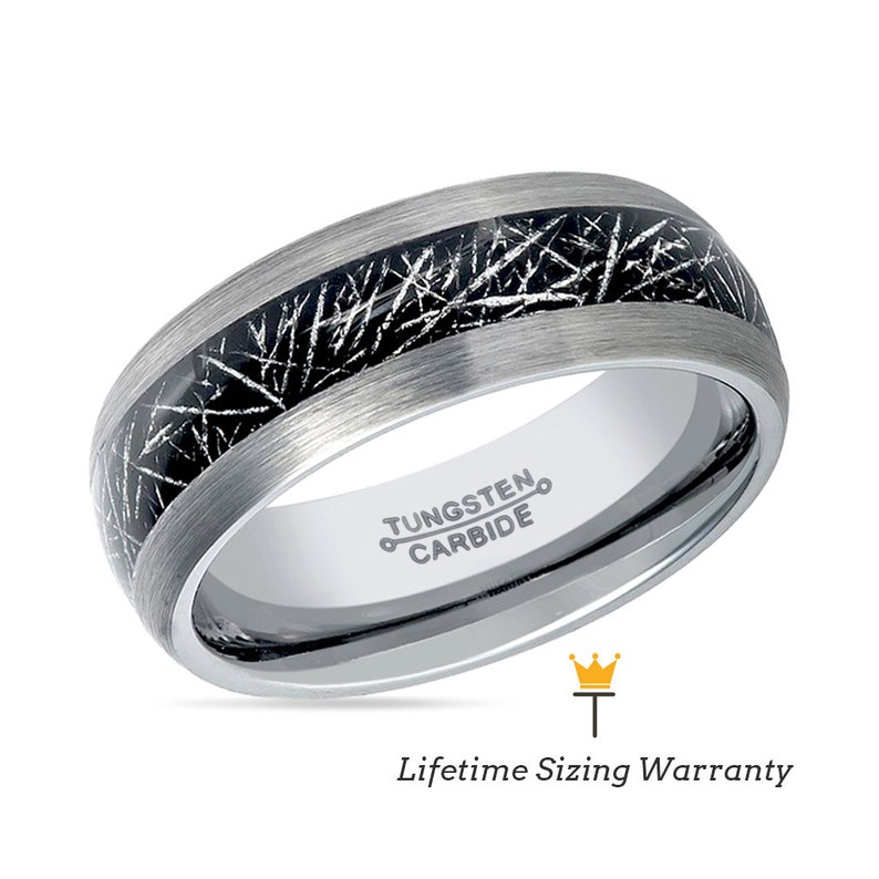 Black Meteorite Tungsten Ring Mens Tungsten Wedding Band Etsy