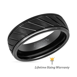 Black Tungsten Ring - Grooved Stepped Edges, Promise Ring, Wedding Band, Personalized Ring, Custom Ring, Couples Ring, Tungsten Bands