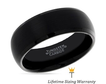 Black Tungsten Ring | Mens Wedding Band Brushed |  Tungsten Carbide Wedding Rings | Anniversary Rings for Him | Promise Ring | Beveled Edges