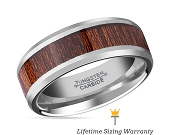 Wood Inlay Tungsten Wedding Band for Men, Custom Engraving Engagement Ring for Him, Wooden Wedding Rings Handmade Polished Gunmetal Jewelry