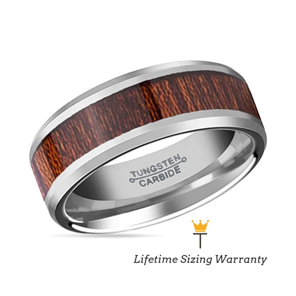 Wood Inlay Tungsten Wedding Band for Men, Custom Engraving Engagement Ring for Him, Wooden Wedding Rings Handmade Polished Gunmetal Jewelry