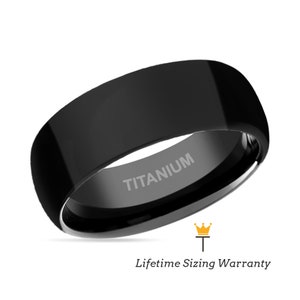 Black Titanium Shiny Polished Men’s Wedding Ring Domed, Engagement and Anniversary Band for Men and Women, Promise Rings for Him and Her