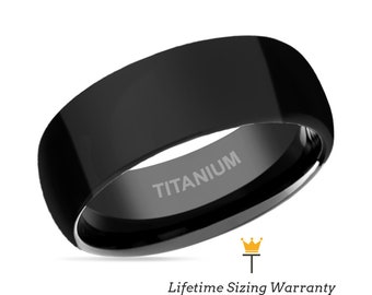 Black Titanium Domed Ring, Shiny Polished Wedding Band, Anniversary Promise Ring