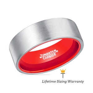 Flat Tungsten Ring - Silver Flat Ring, Red Tungsten Ring, Personalized Ring, Engrave Ring, Brushed Ring, Promise Ring, 8MM Ring, Classy Ring
