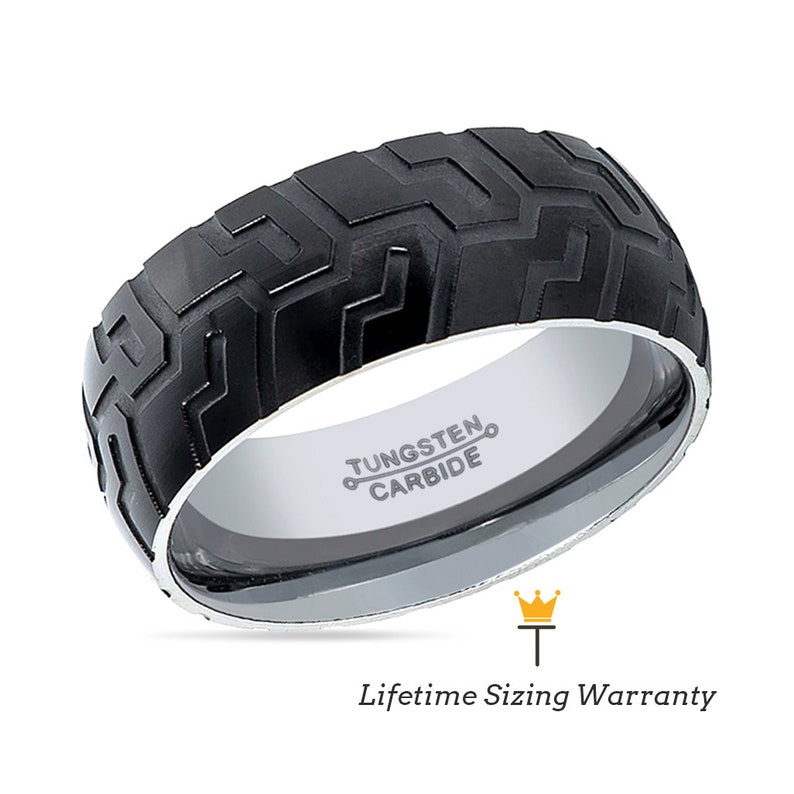 Tire Ring Tungsten Carbide Mens Wedding Band Black Tire Etsy