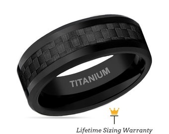 Titanium Ring Black Carbon Fiber Center with Beveled Edges, Mens Wedding Ring, Engagement and Promise Wedding Bands For Him,Anniversary Ring