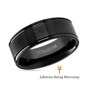 Black Titanium Brushed Men’s Wedding Ring with Polished Dual Offset Grooves Engagement, Promise, Anniversary Band for Men and Women Band