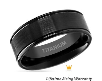 Black Titanium Brushed Men’s Wedding Ring with Polished Dual Offset Grooves Engagement, Promise, Anniversary Band for Men and Women Band