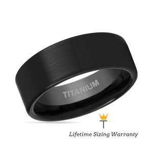 Black Titanium Brushed Men’s Wedding Ring Flat, Gift For Him, Engagement and Anniversary Band for Men and Women, Promise Rings for Him & Her
