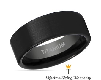 Black Titanium Brushed Men’s Wedding Ring Flat, Gift For Him, Engagement and Anniversary Band for Men and Women, Promise Rings for Him & Her