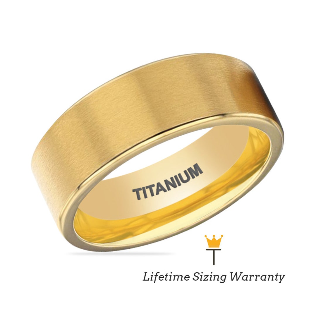 Yellow Gold Titanium Men's Wedding Ring Flat Brushed Etsy