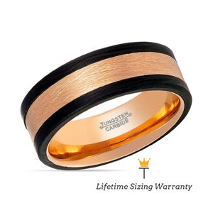 Rose Gold Wedding Band with Forged Carbon Fiber sides - Engagement Rings, Wedding Band, Unique Ring, Classic Ring, Custom Ring