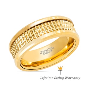 Yellow Gold Tungsten Ring, Ring with Jagged Center, Wedding Ring, Anniversary Ring, Unique Ring, Couples Ring, Gift for Her, Comfort Fit