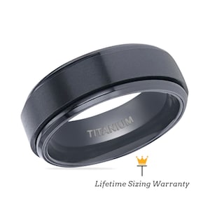 Black Titanium Brushed Center Spinner Mens Wedding Ring - Spinning Polished Base Ring, Black Ring, Anniversary Ring, Classic Ring - 8MM Ring