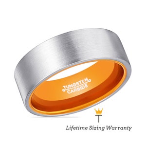 Silver Tungsten Ring, Flat Ring, Orange Tungsten Ring, Brushed Band, Aluminum Ring, Stylish Ring Gift, Couples Ring, Women Ring, Custom Ring