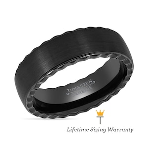 Black Pipe Cut Ring - Tungsten Ring, Classic Ring, Couples Ring, Grooved Sides Ring, Engagement Ring, Anniversary Ring, Custom Ring