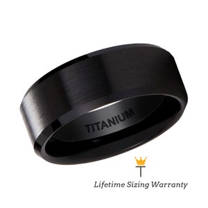 Titanium Ring Black with Polished Beveled Edges and Brush Finished Center, Mens Wedding Band, Engagement and Promise Black Rings For Him