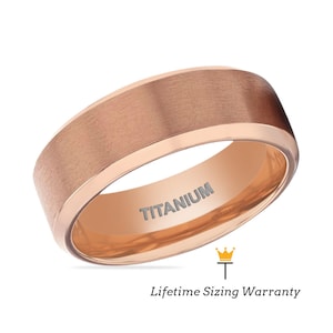 Rose Gold Ring - Titanium Ring, Wedding Ring, Polished Ring, Gift for Him, Engagement Rings, Anniversary Rings, Personalized Ring - 8MM