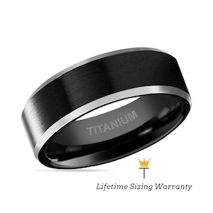 Brushed Black Center Polished Beveled Edges Men’s Titanium Wedding Ring, Engagement, Promise, Anniversary Band for Men and Women, Couples