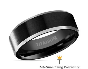 Brushed Black Center Polished Beveled Edges Men’s Titanium Wedding Ring, Engagement, Promise, Anniversary Band for Men and Women, Couples