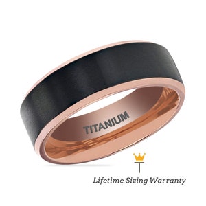 Black Titanium Ring - Rose Gold Interior Ring, Polished Edges Ring, Custom Ring, Classic Ring,  Anniversary Rings, Personalized Ring - 8 MM