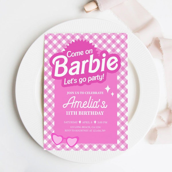 Bearbeitbare Barbi Einladung, rosa Puppe Geburtstagsparty, Barbe Party, Barbi Invite Digital Invite, druckbare Vorlage 003