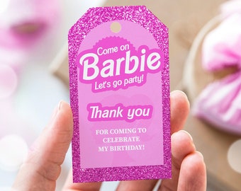 Editable Pink Doll Party Thank You Favor Tag, Barbe Birthday Party Favors ,Barbi Party Decor, Pink Sparkle Party, Printable Template 003