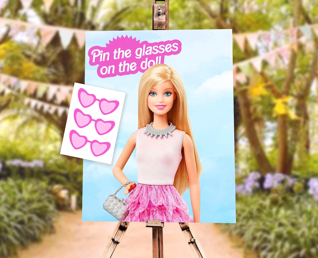 Pin Sunglasses on the Doll Birthday Game, Fashion Doll Party Game,pink