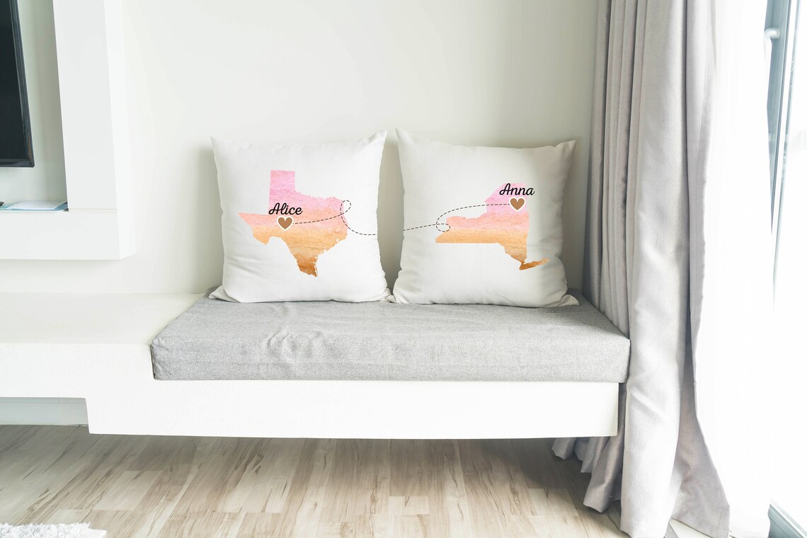 Personalize Long Distance Pillow Couple Pillows State to State Etsy