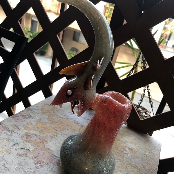 Tall Shark Unique Glass Smoking Pipe, Heavy Handmade Pipe, Big Pipe, Glass Pipe, Unique Pipe, Big Bowl