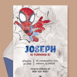 Spidey en zijn geweldige vrienden, Spiderman uitnodiging, Spiderman uitnodiging digitale download, Spiderman uitnodiging verjaardag, Spiderman uitnodigen
