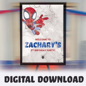 Signo de bienvenida de Spiderman, Spidey y sus increíbles amigos, decoraciones de cumpleaños de Spiderman, descarga digital de Spiderman, decoración de fiesta de Spiderman