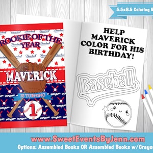 Rookie of the Year Coloring Book and Crayons - Baseball - 1st Birthday - Boy&#39;s Birthday - Kids Activity Book - Fun Kids Activity Supplies