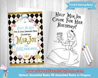 Alice in Onderland Coloring Book & Crayons: 1st Birthday Party Favors