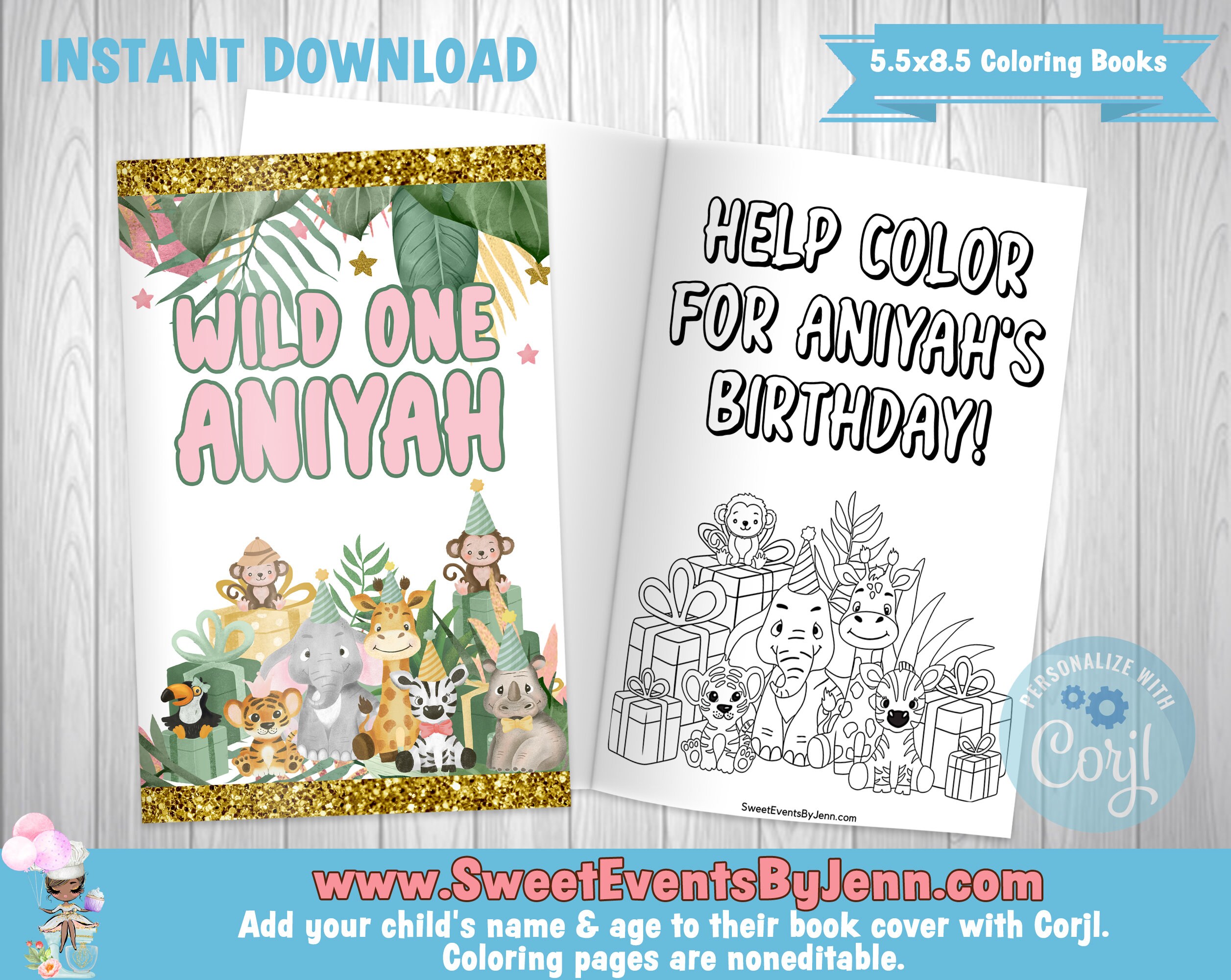 Jungle Safari Favors-mini Color Packs Birthday-party Supplies-personalized-coloring  Page-custom Topper-party Decorations-crayons-jungle 