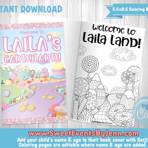 Candy Land Coloring Book - Printable Coloring Book - Instant Download - Corjl - Editable Book Cover & Coloring Pages