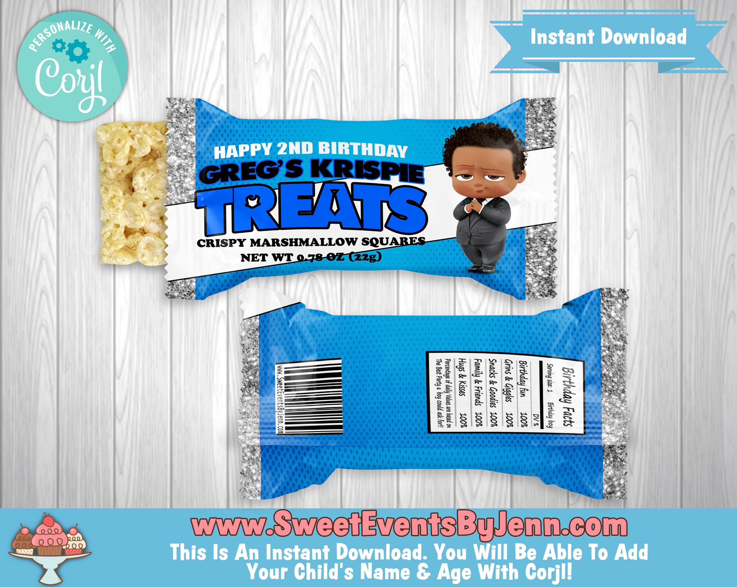 Personalized Rice Krispie Treats Wrapper Printable Custom | Etsy