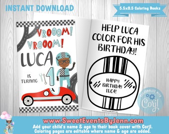 Vintage Race Car Custom Coloring Book - Printable Coloring Book - Instant Download - Corjl - Editable Book Cover & Coloring Pages