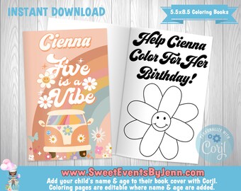 Groovy Five Is A Vibe Coloring Book: Retro Hippie Theme (Printable, Editable, Instant Download), Corjl
