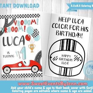 Vintage Race Car Custom Coloring Book - Printable Coloring Book - Instant Download - Corjl - Editable Book Cover & Coloring Pages