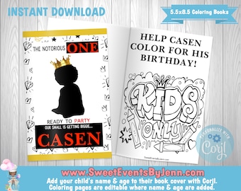 Notorious One 1st Birthday Coloring Book: Editable Pages (Digital Download)