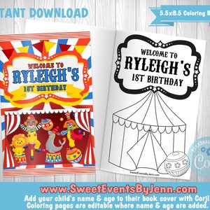 Circus Carnival Coloring Book: Personalized Birthday Party Favor (Digital Download)