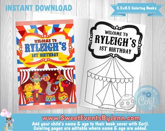 Circus Carnival Coloring Book - Printable Coloring Book - Instant Download - Corjl - 1st Birthday - Boys Birthday - Kids Party Favor