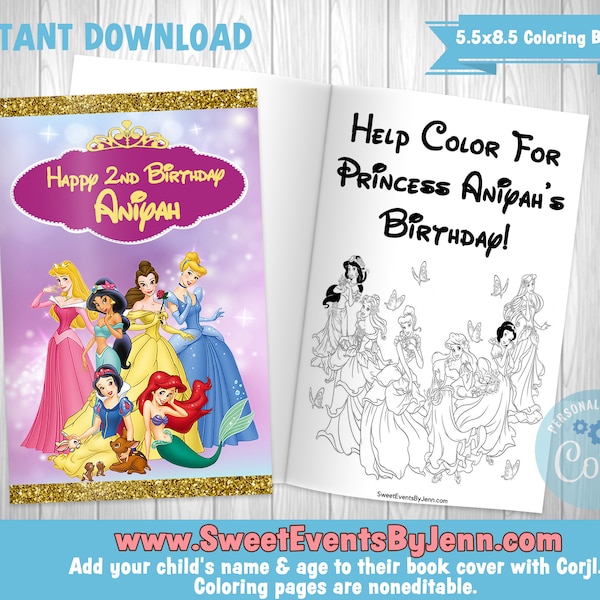 Princess Coloring Book - Printable Coloring Book - Instant Download - Corjl -  Editable Book Cover & Coloring Pages